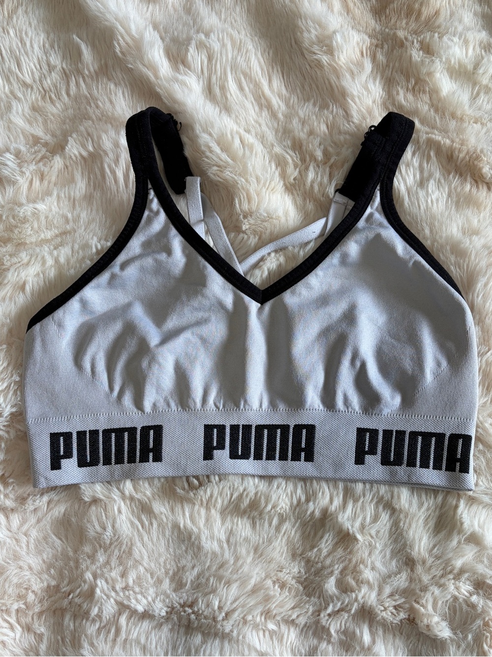USED small PUMA Light Gray & Black Logo Sports Bralette
